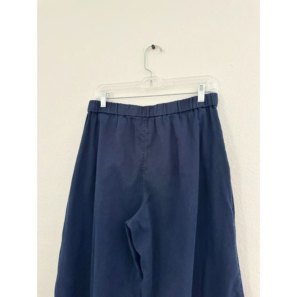 Banana Republic High Rise Linen Cotton Wide Leg Trouser Pants Prep Navy Blue 8P